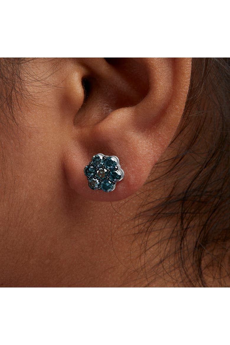 Silver 2 Ct Floral Composite 7 Stone Diamond Stud Earring, Alternate, color, White