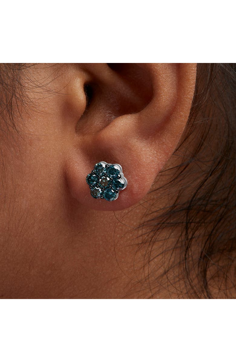 Haus of Brilliance Silver 2 Ct Floral Composite 7 Stone Diamond Stud Earring, Alternate, color, White