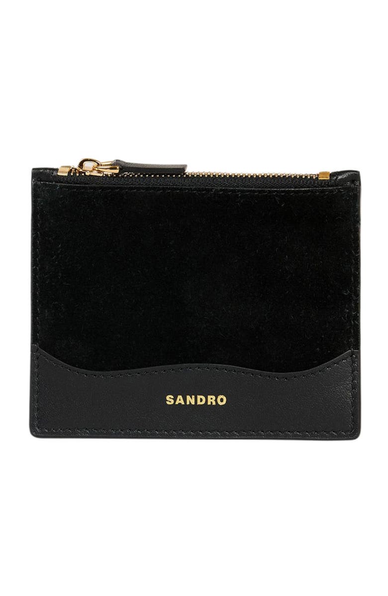 SANDRO Leather and suede cardholder, Main, color, Black