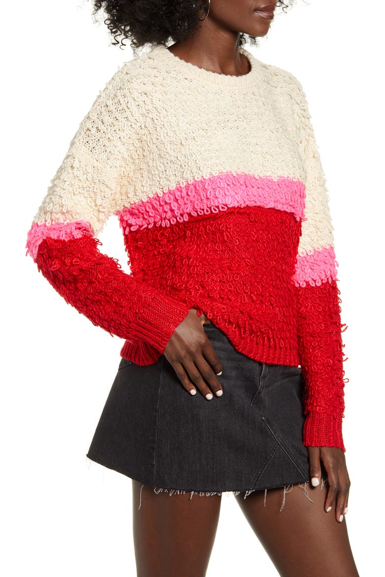 Bold Stripe Sweater, Alternate, color, IVORY/ PINK/ RED