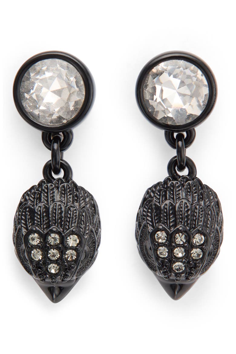 Crystal Eagle Head Drop Earrings, Main, color, BLACK