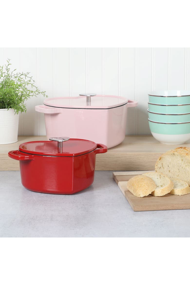 Heart-Shaped 4-Quart Enameled Cast Iron Dutch Oven, Alternate, color, Pink
