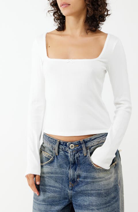 Olivia Picot Trim Rib Top