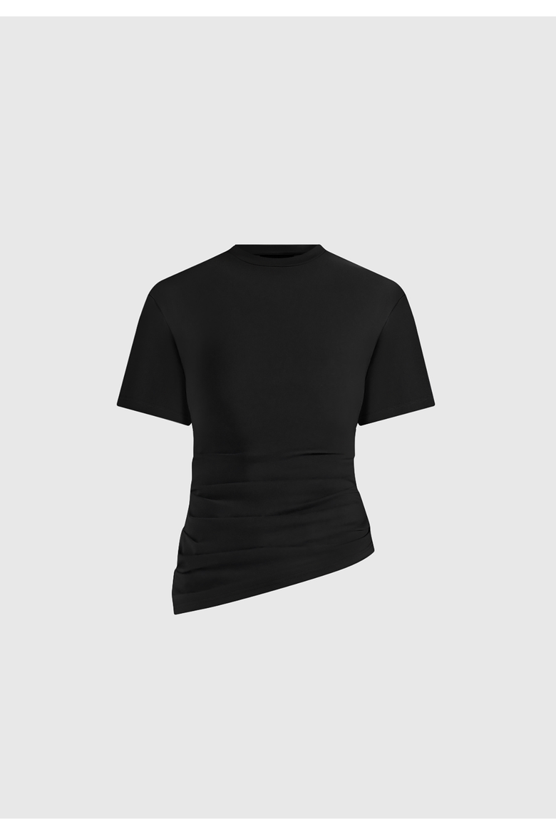 Pauline Ruched Asymmetric Cotton T-Shirt, Alternate, color, Black
