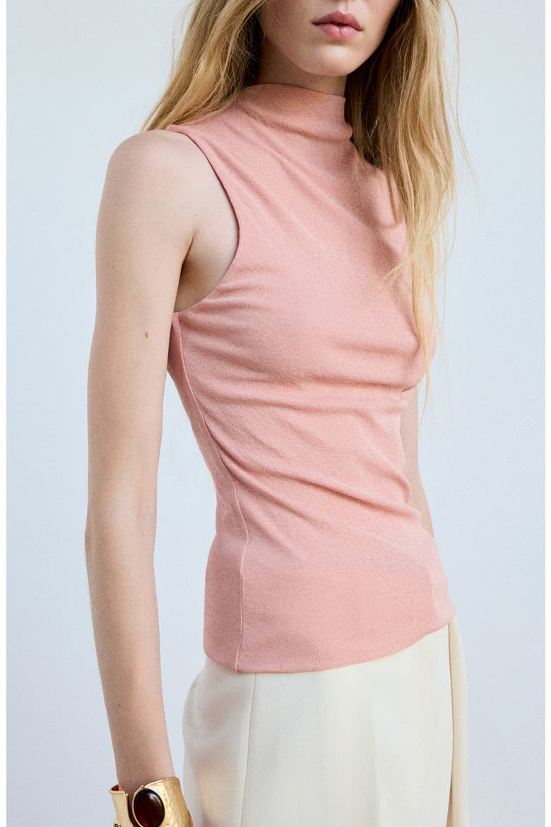 Mock Neck Fitted Fine Knit Top, Main, color, PASTEL PINK
