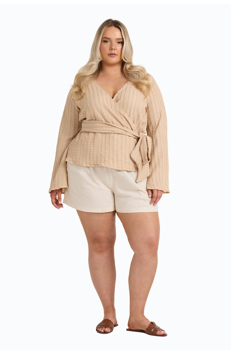 FASHION-SZN CURVE Kimono Wrap Front Belted Top, Alternate, color, Stone