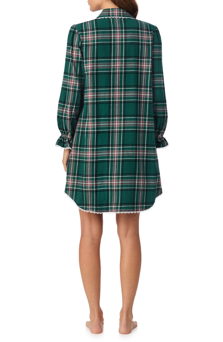 Eileen West Plaid Flannel Nightshirt, Alternate, color, Green Plaid