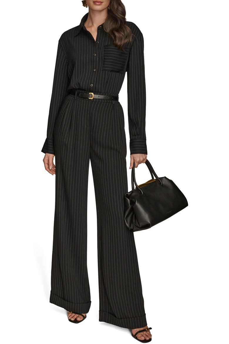 Pinstripe Wide Leg Pants, Alternate, color, BLACK/ CREAM