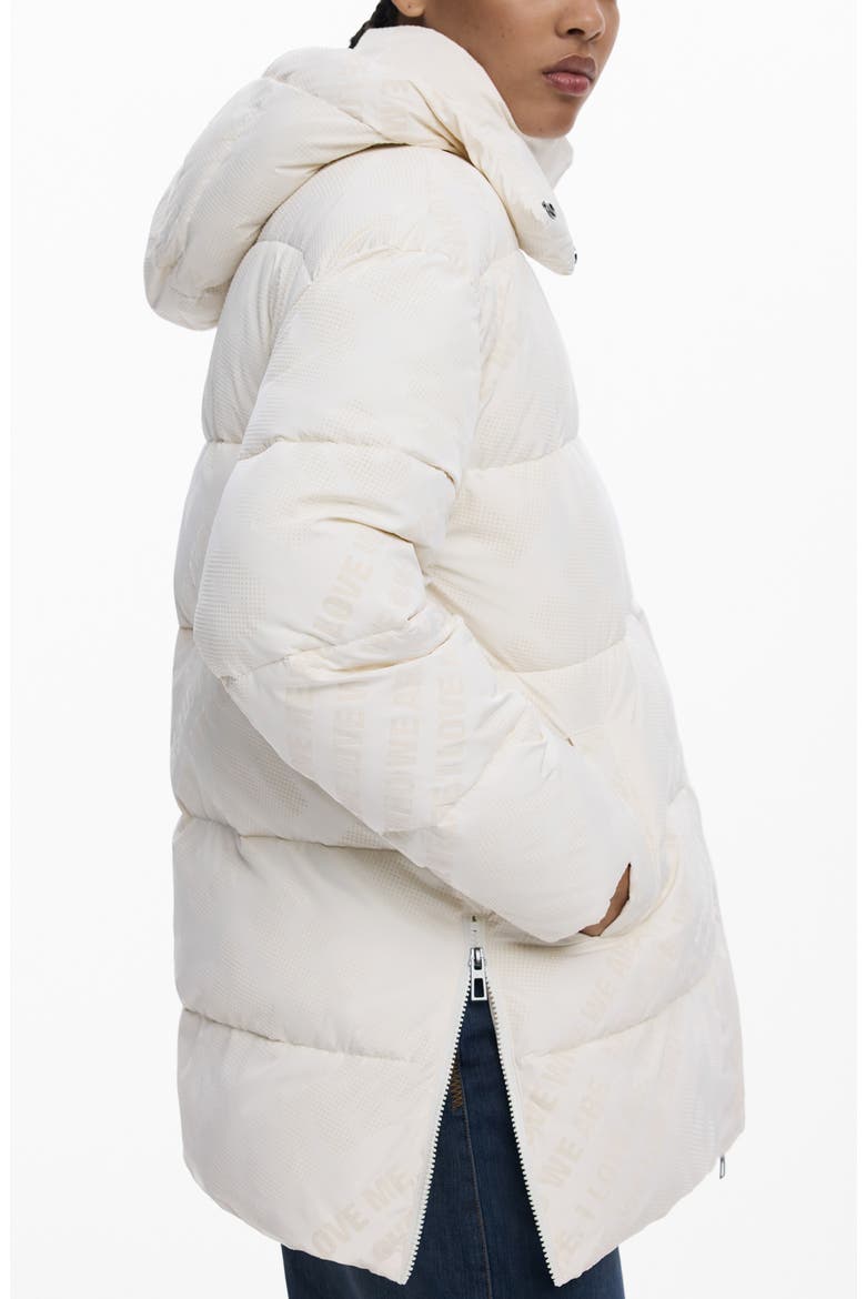 Flocked Print Quilted Puffer Jacket with Removable Hood, Alternate, color, LIGHT BEIGE