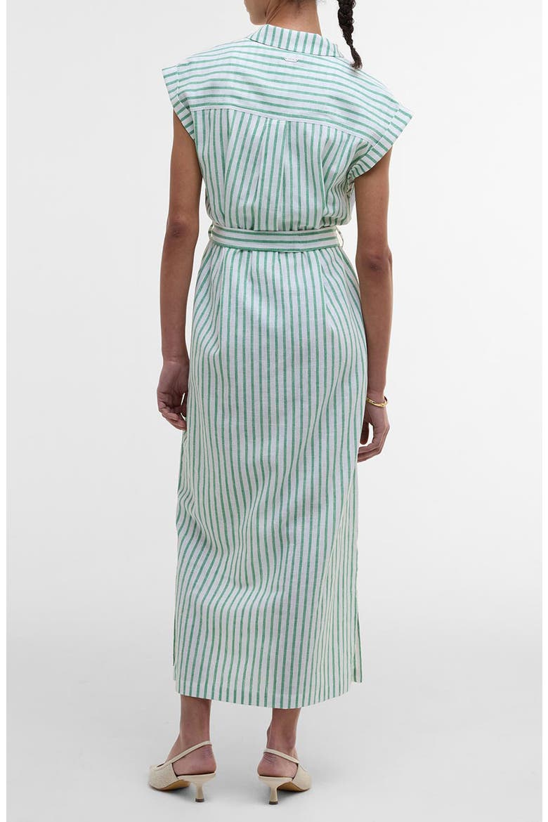 Abby Stripe Belted Cotton & Linen Shirtdress, Alternate, color, KELLY GREEN WHITE STRIPE