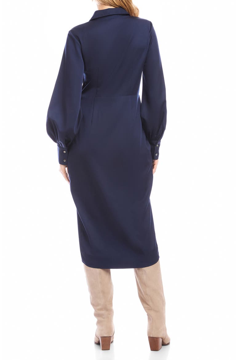 Savannah Twist Front Long Sleeve Sateen Midi Dress, Alternate, color, NAVY