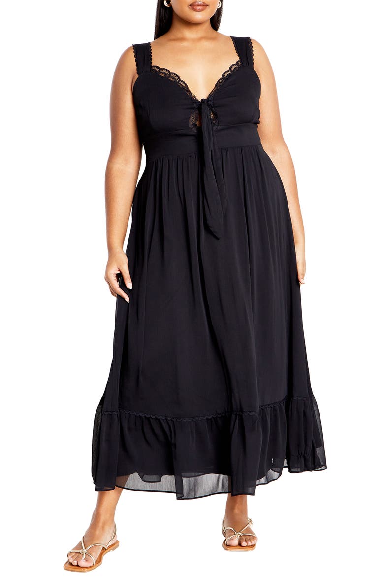 Lidia Lace Trim Maxi Dress, Main, color, BLACK
