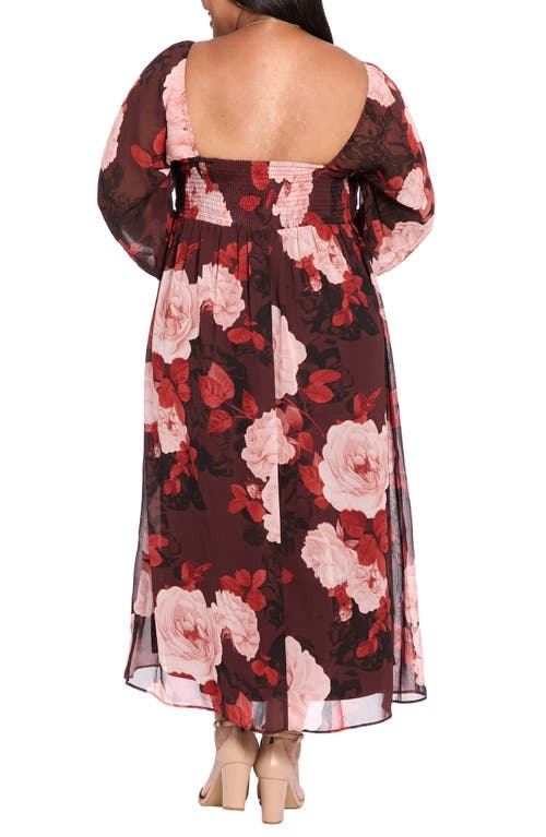 London Times Square Neck Long Sleeve Maxi Dress In Multi