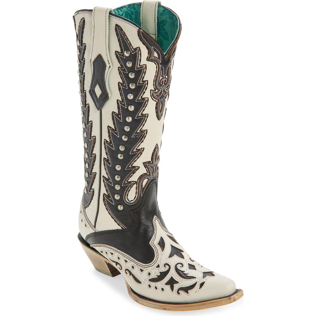 CORRAL Stud & Overlay Western Boot in White/black at Nordstrom, Size 8.5
