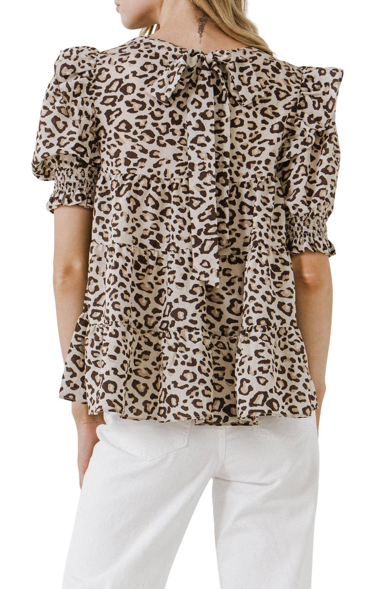 Free the Roses Animal Print Tiered Blouse, Alternate, color, Beige Combo