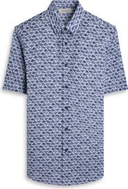 Bugatchi Orson Flamingo Print Short Sleeve Stretch Cotton Button-Up Shirt