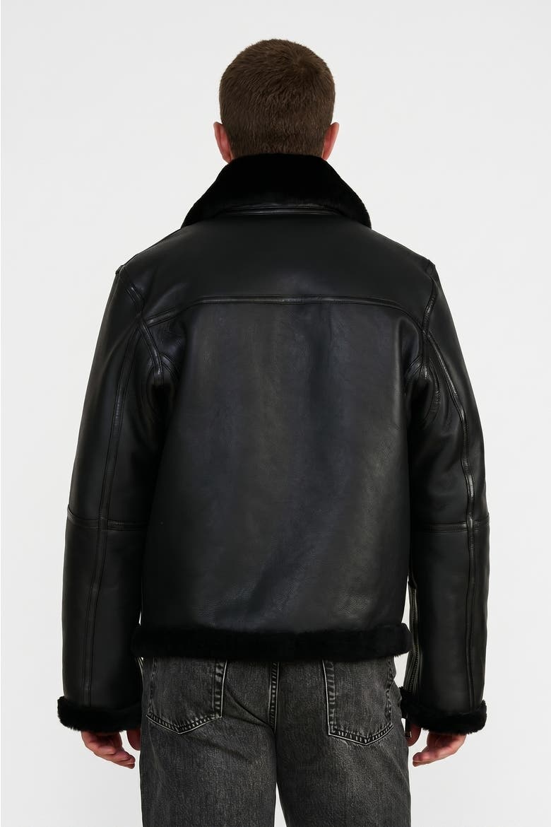 Leather Shearling Jacket, Alternate, color, Black