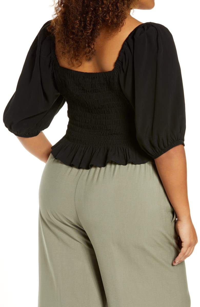 Open Edit Tie Front Puff Sleeve Blouse, Alternate, color,