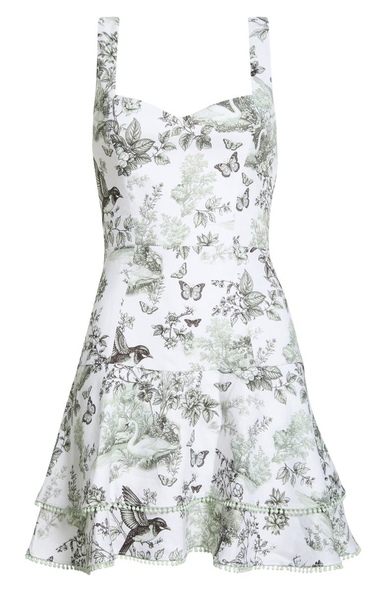 Alice + Olivia Mixed Print Sweetheart Neck Linen Blend Dress, Main, color, Daybreak