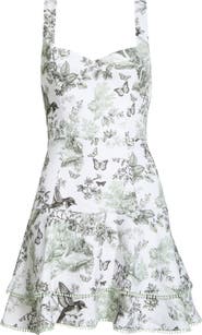 Alice + Olivia Mixed Print Sweetheart Neck Linen Blend Dress