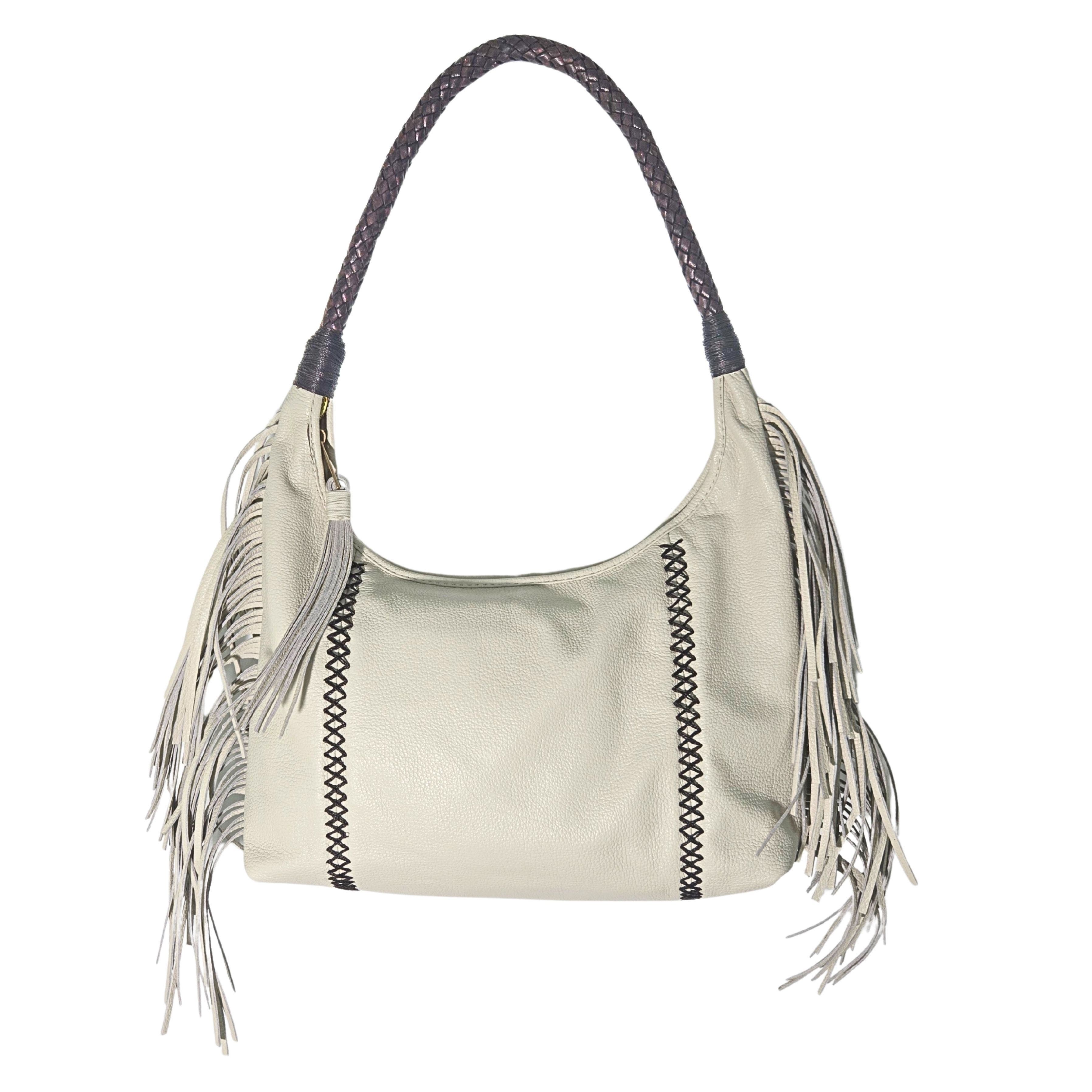 Fringe Leather Hobo Bag, Alternate, color, Winter White