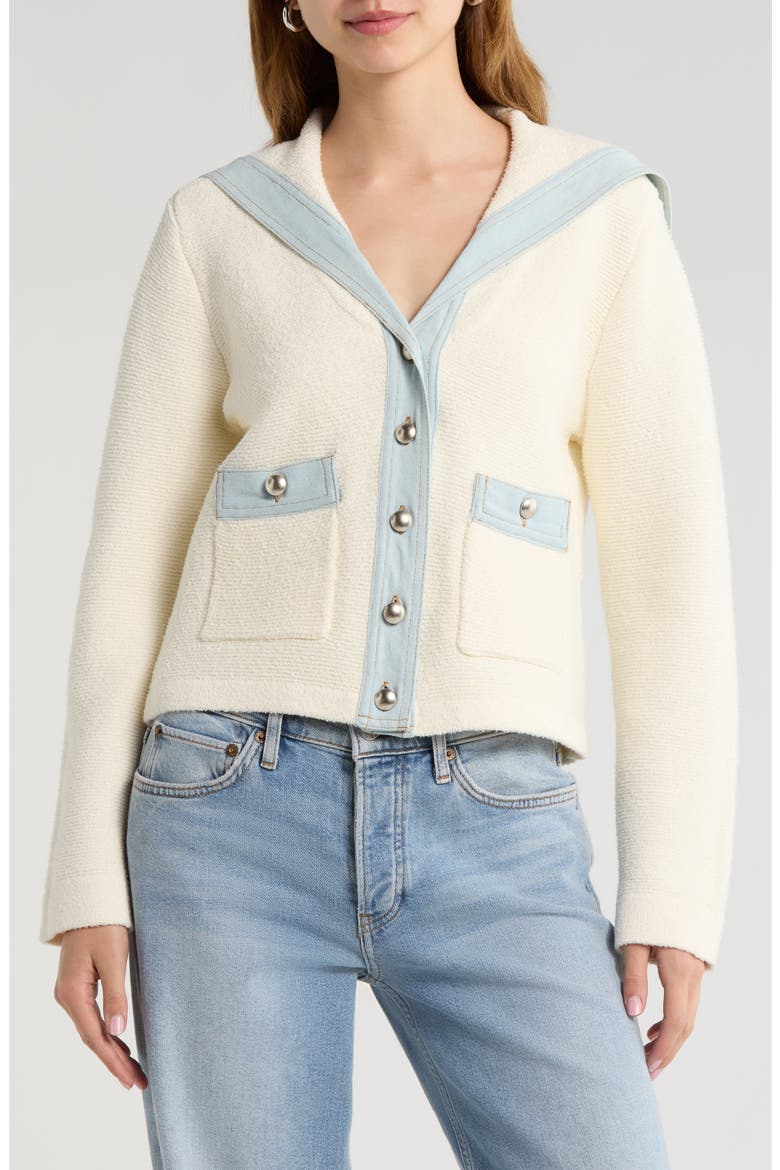 Briley Mixed Media Sailor Cardigan, Alternate, color, IVORY