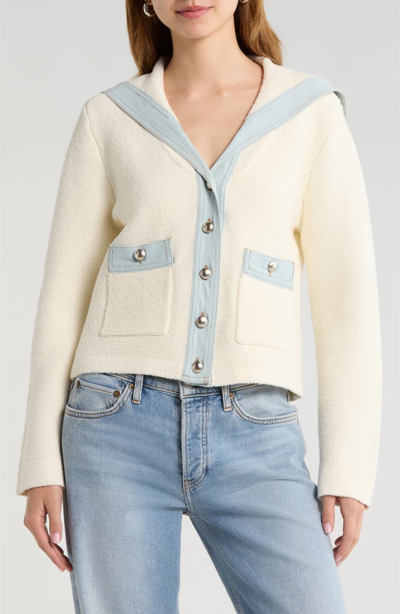 ASTR the Label Briley Mixed Media Sailor Cardigan, Alternate, color, Ivory