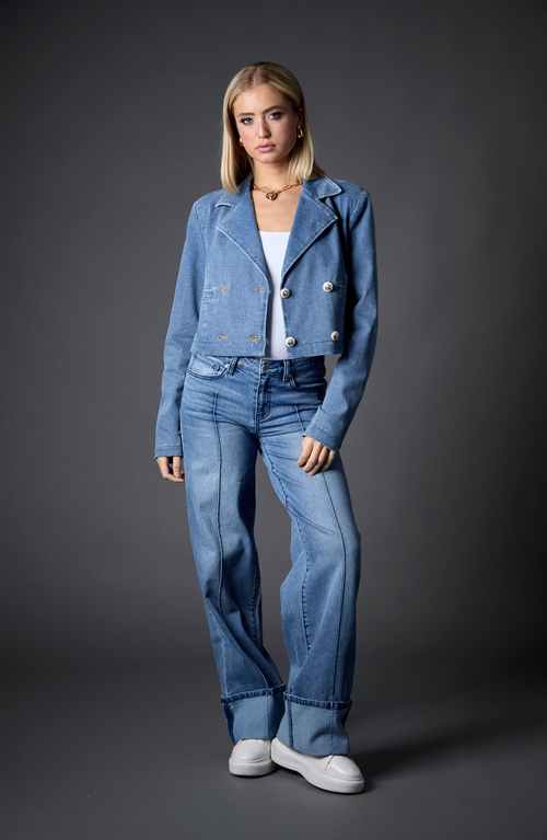 Shop Blue Revival Olivia Cropped Recycled Blazer In Medium Tel Aviv