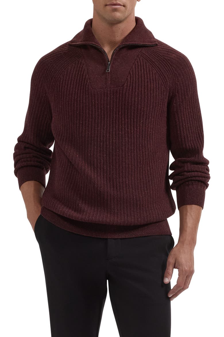 Rib Quarter Zip Sweater, Main, color, BURGUNDY