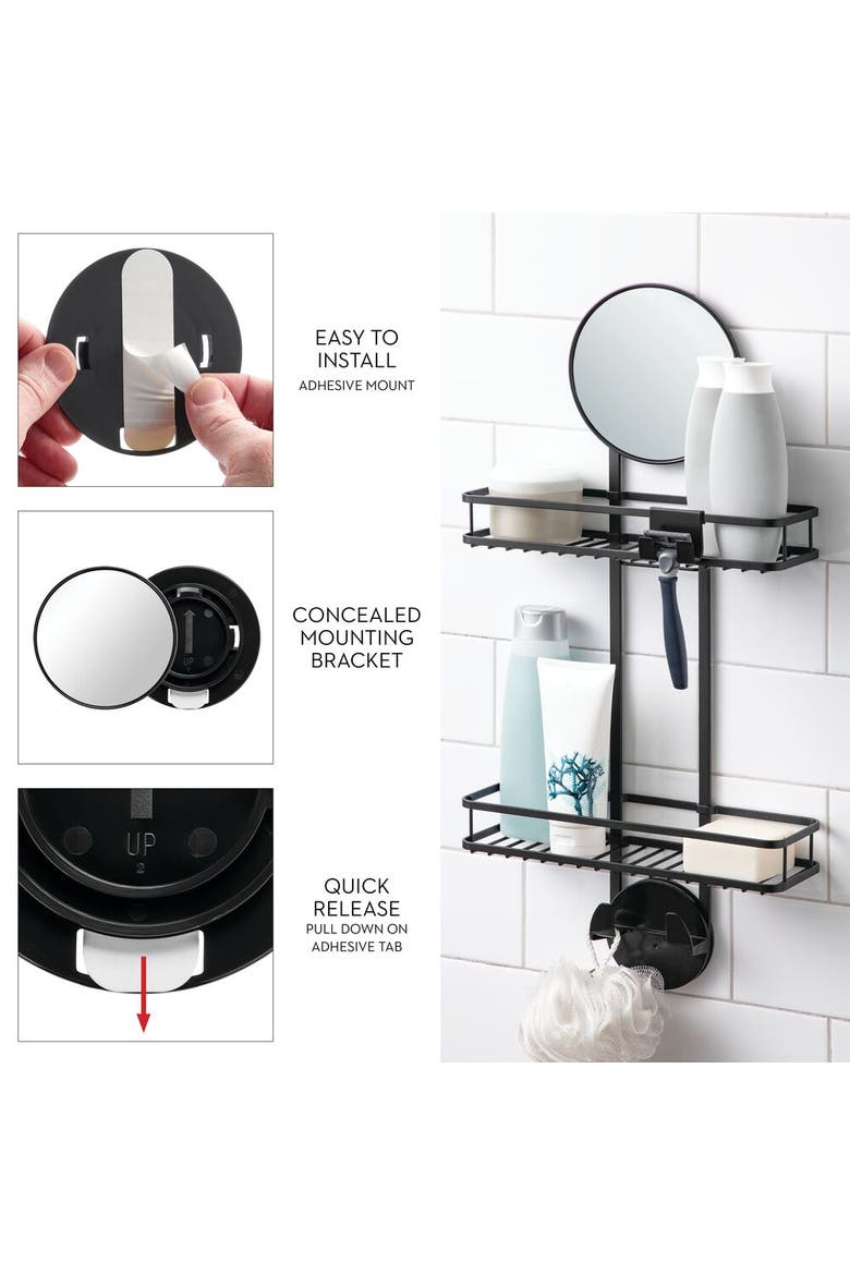 Self-Adhesive Shower Caddy, Alternate, color, Matte Black