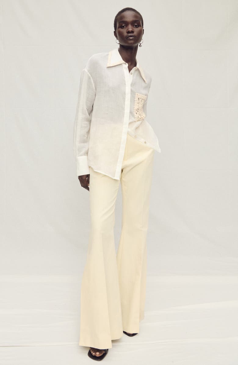 MANGO Embroidered Pocket Long Sleeve Woven Shirt, Alternate, color, 