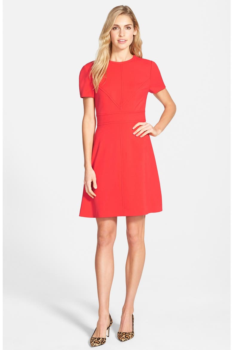 Seam Detail Crepe A-Line Dress, Alternate, color, POPPY RED