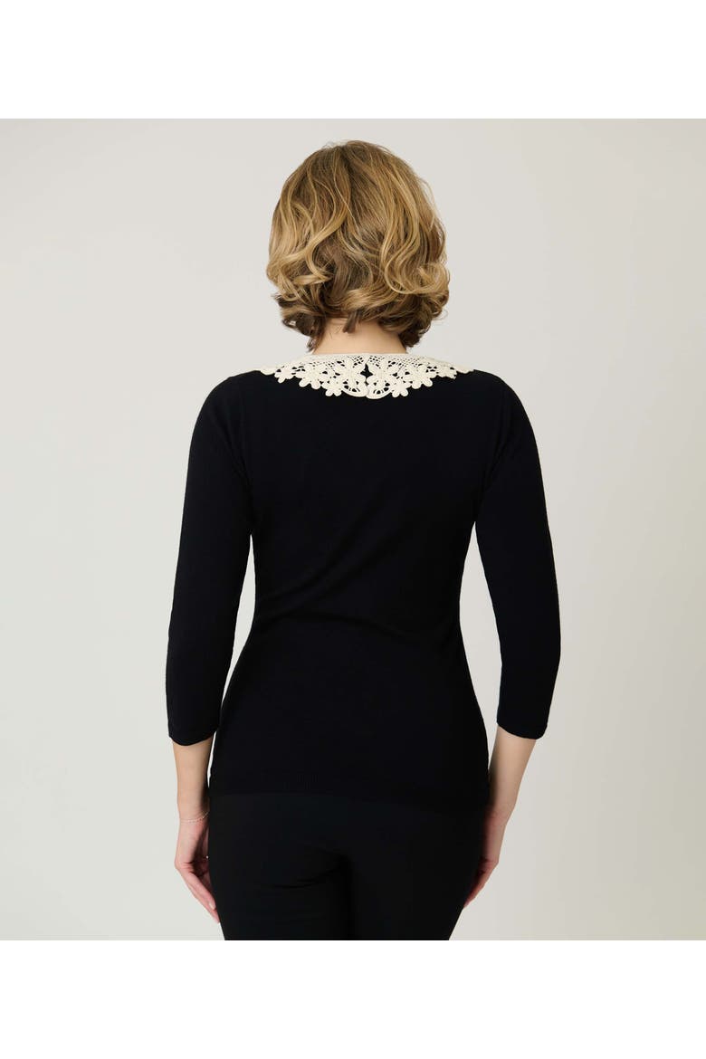 Bookworm Cardigan, Alternate, color, Black W/Lace Collar Trim