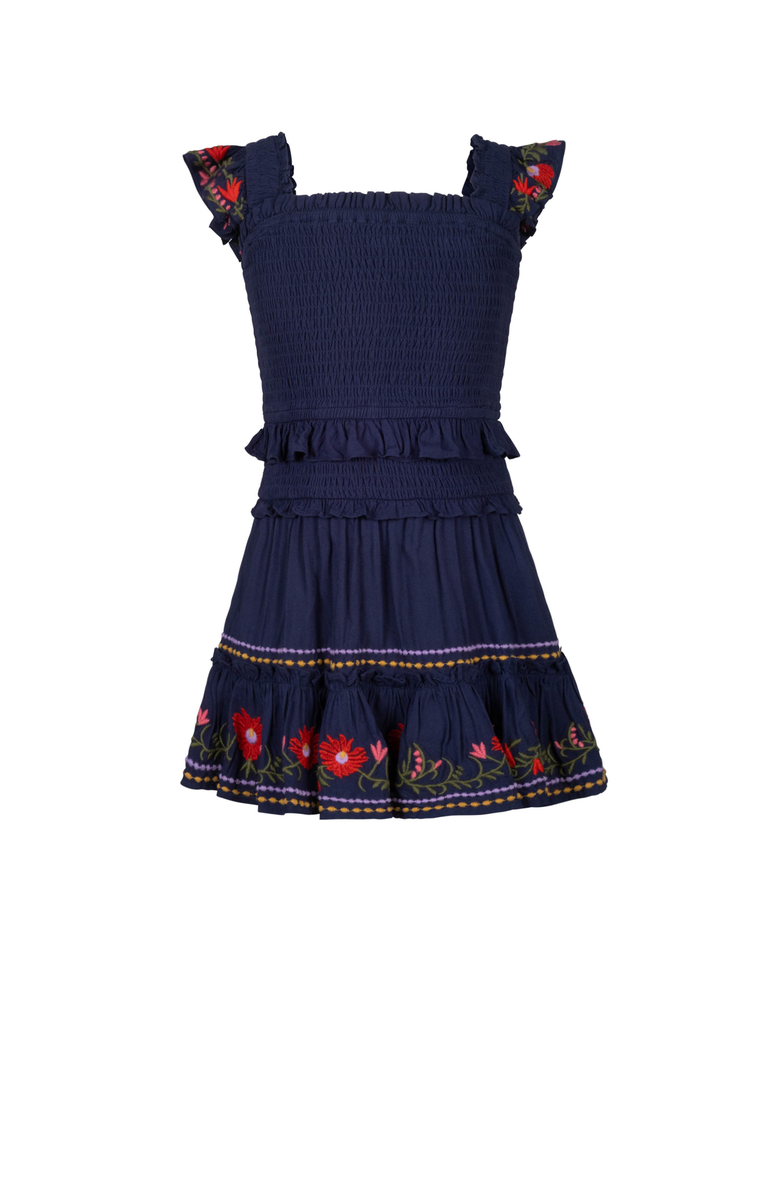 Change of Scenery Zoe Smocked Bodice Embroidered Ruffle Dress, Main, color, Gardenia Embroidery