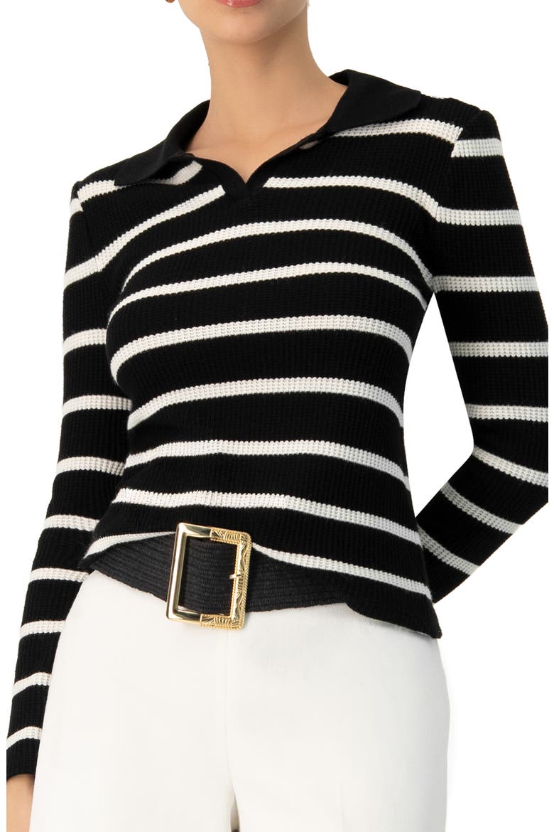 Knitted Striped Long Sleev Polo, Alternate, color, Black