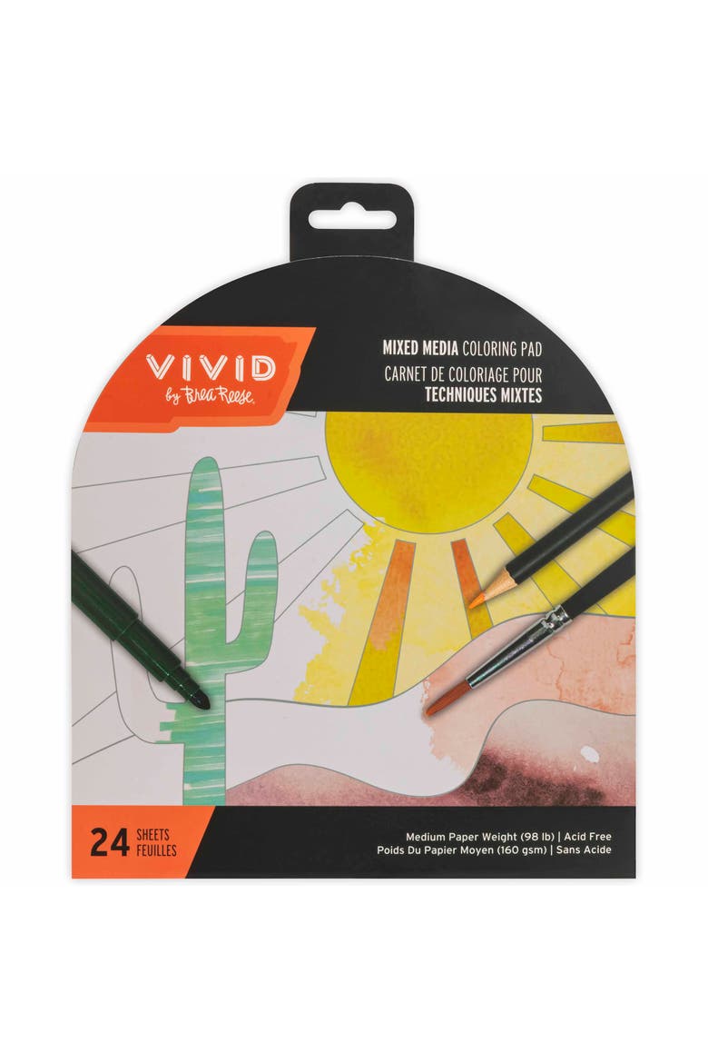 Vivid by Brea Reese Mixed Media Coloring Pad, Boho, 24 Shaped Sheets, Main, color, Multicolored