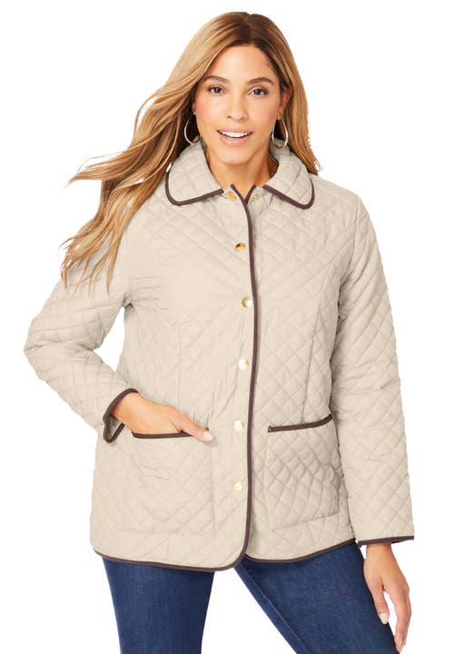 Jessica London Snap-front Quilted Coat In Brown