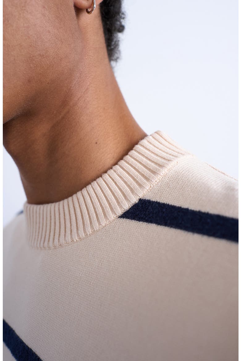 Classic Fit Stripe Short Sleeve Sweater, Alternate, color, CREAM