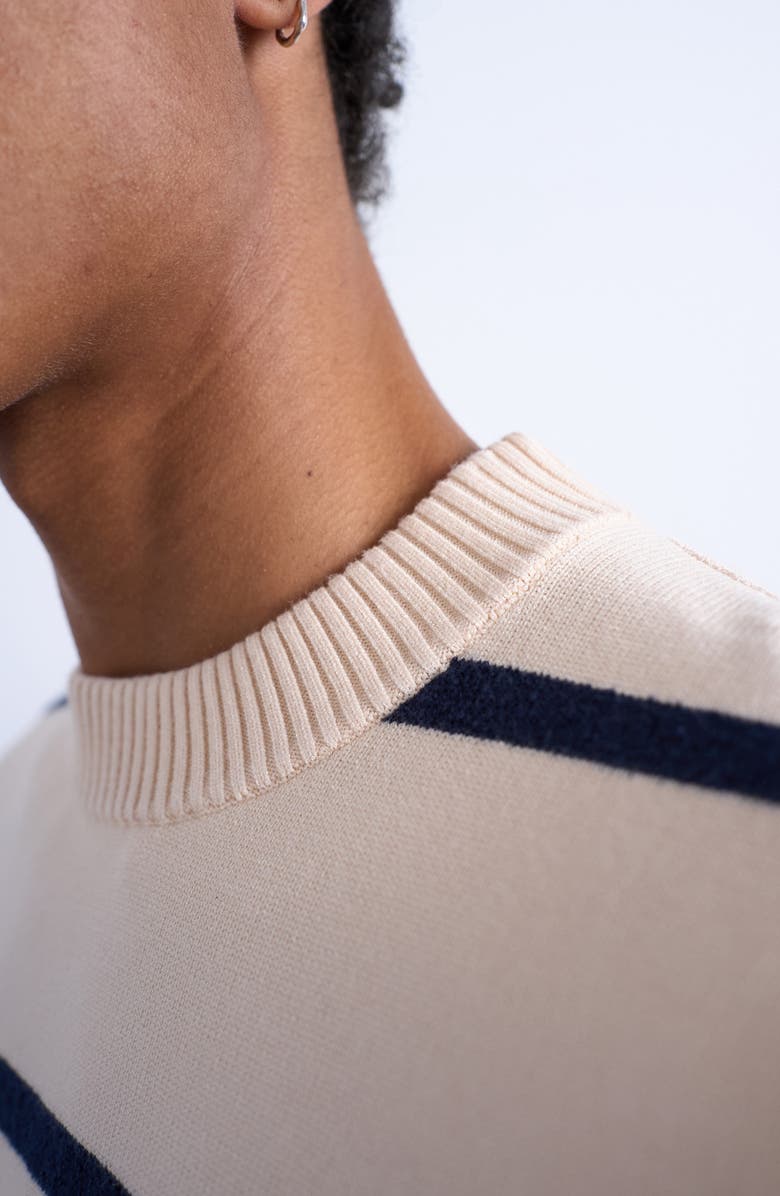 Topman Classic Fit Stripe Short Sleeve Sweater, Alternate, color, Cream