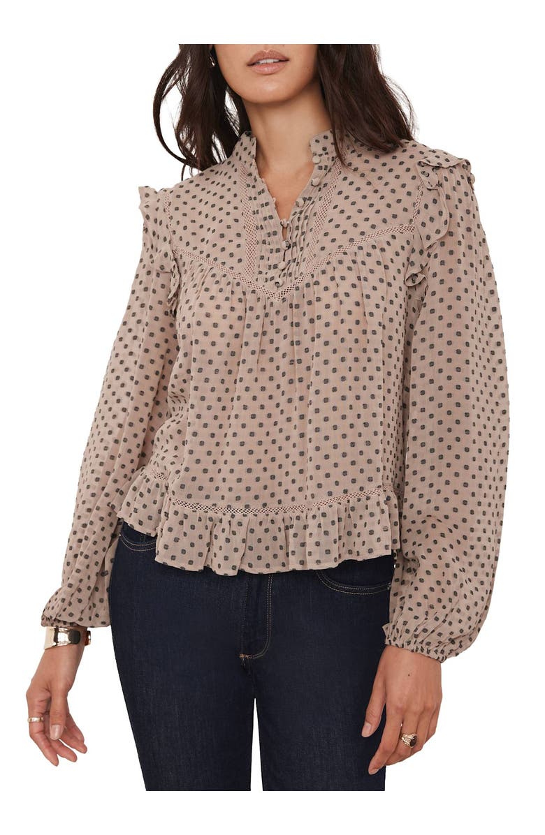 MINT VELVET Neutral Jacquard Polka Dot Blouse, Main, color, Neutral
