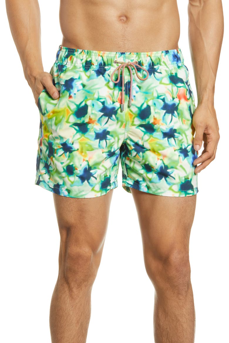 Tie Dye Nylon Swim Trunks, Main, color, PALM GREEN