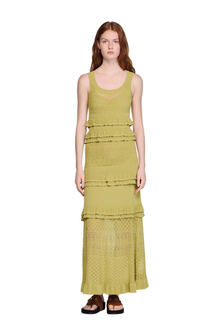 Ruffled knit maxi dress, Main, color, Green