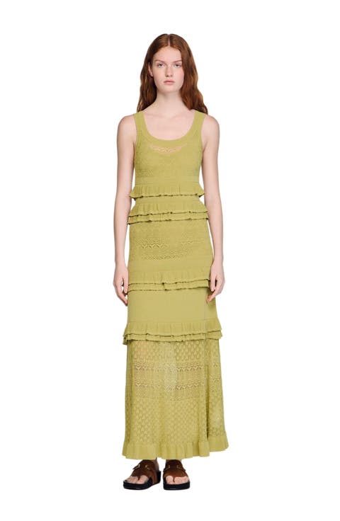 Ruffled knit maxi dress