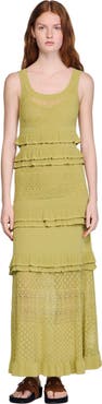 SANDRO Ruffled knit maxi dress