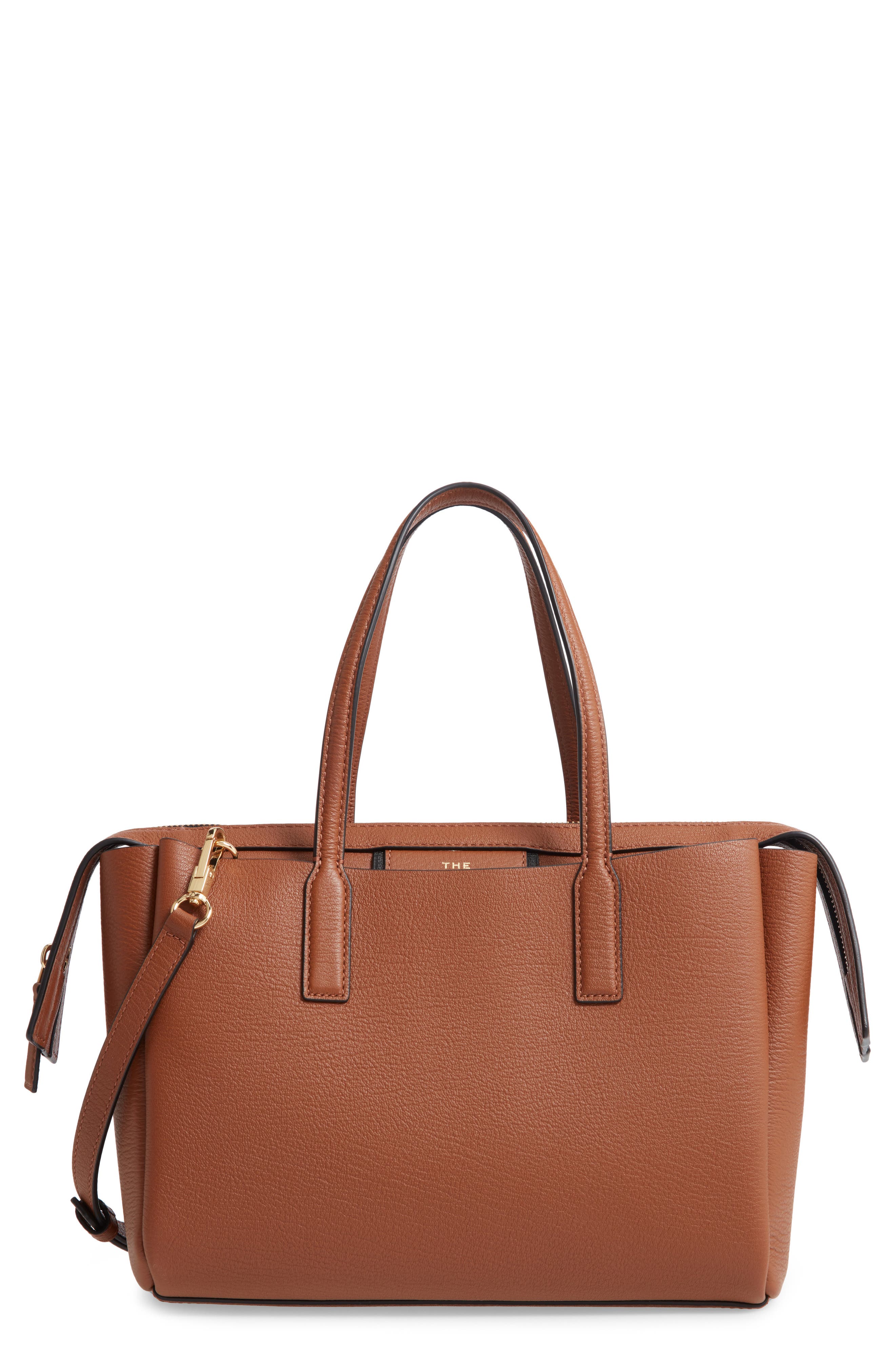 The Protegé Mini Leather Tote, Main, color, BROWN