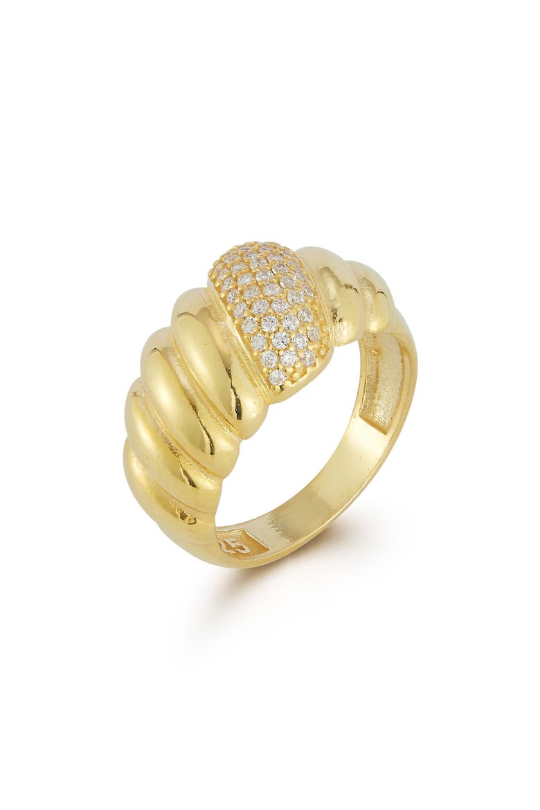 Pavé Cubic Zirconia Croissant Ring, Alternate, color, GOLD