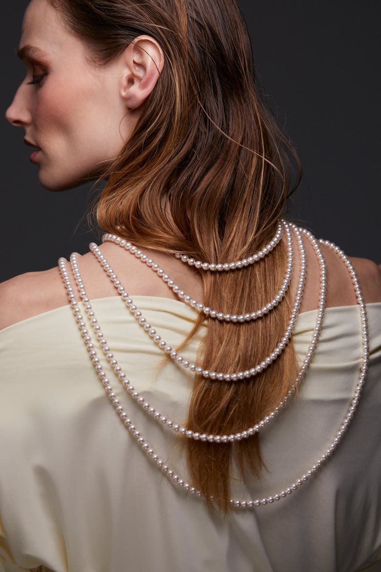Ingrid Multi Pearl Strand Double Brooch Necklace, Alternate, color, Rhodium