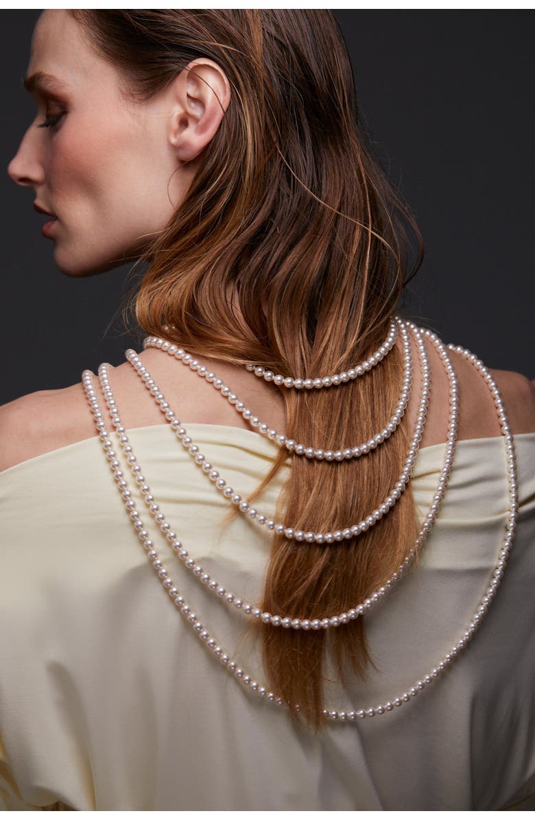 Nadri Ingrid Multi Pearl Strand Double Brooch Necklace, Alternate, color,