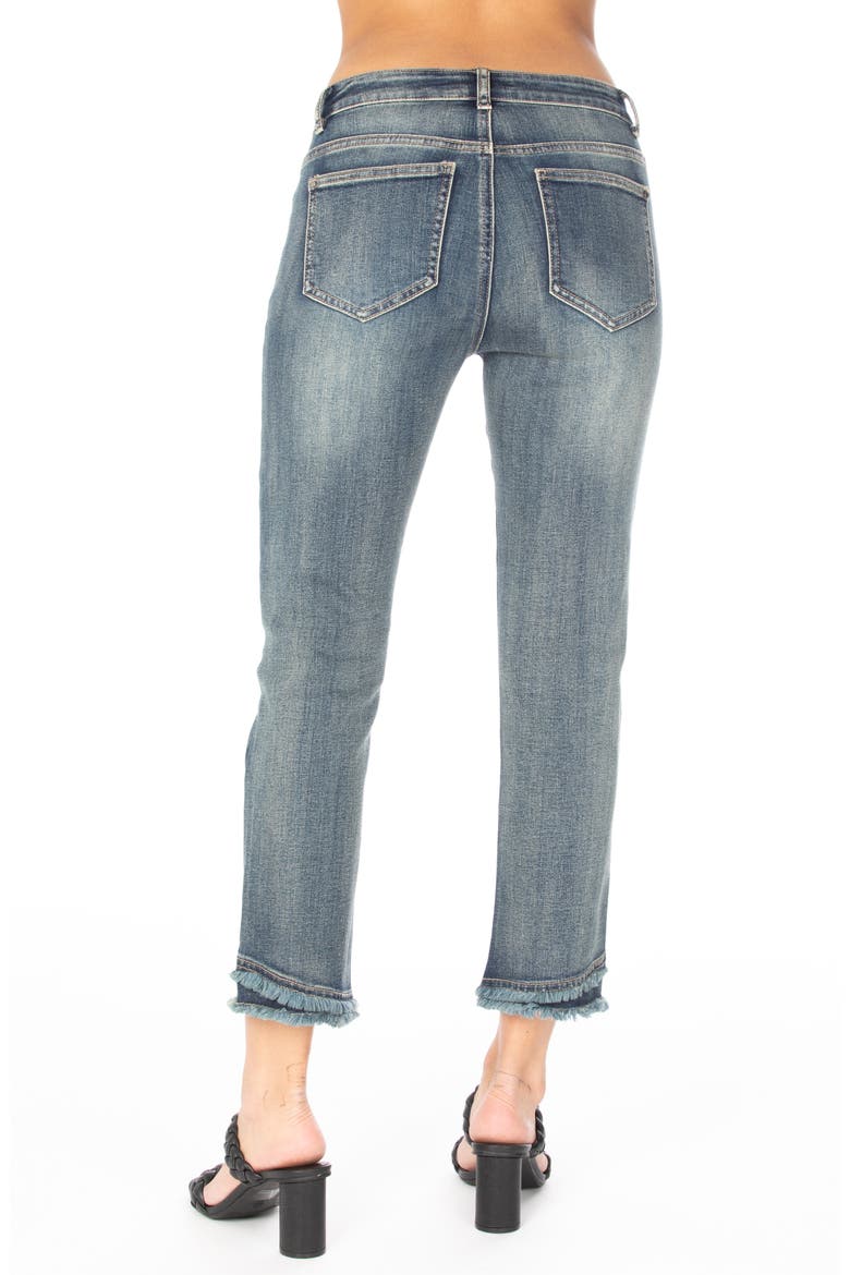 Olivia Double Frayed Hem Mid Rise Ankle Slim Jeans, Alternate, color, MEDIUM INDIGO