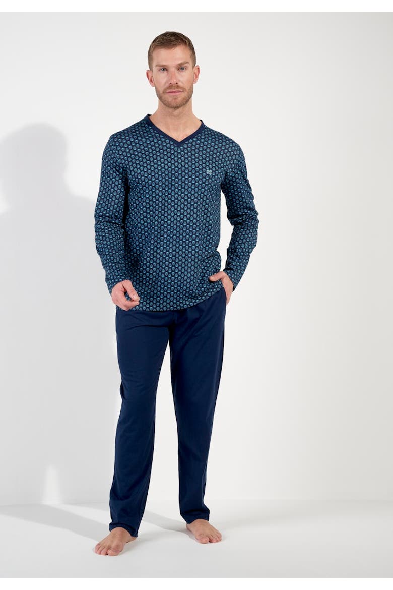 Cairo Long Pajama Set, Alternate, color, Navy Print
